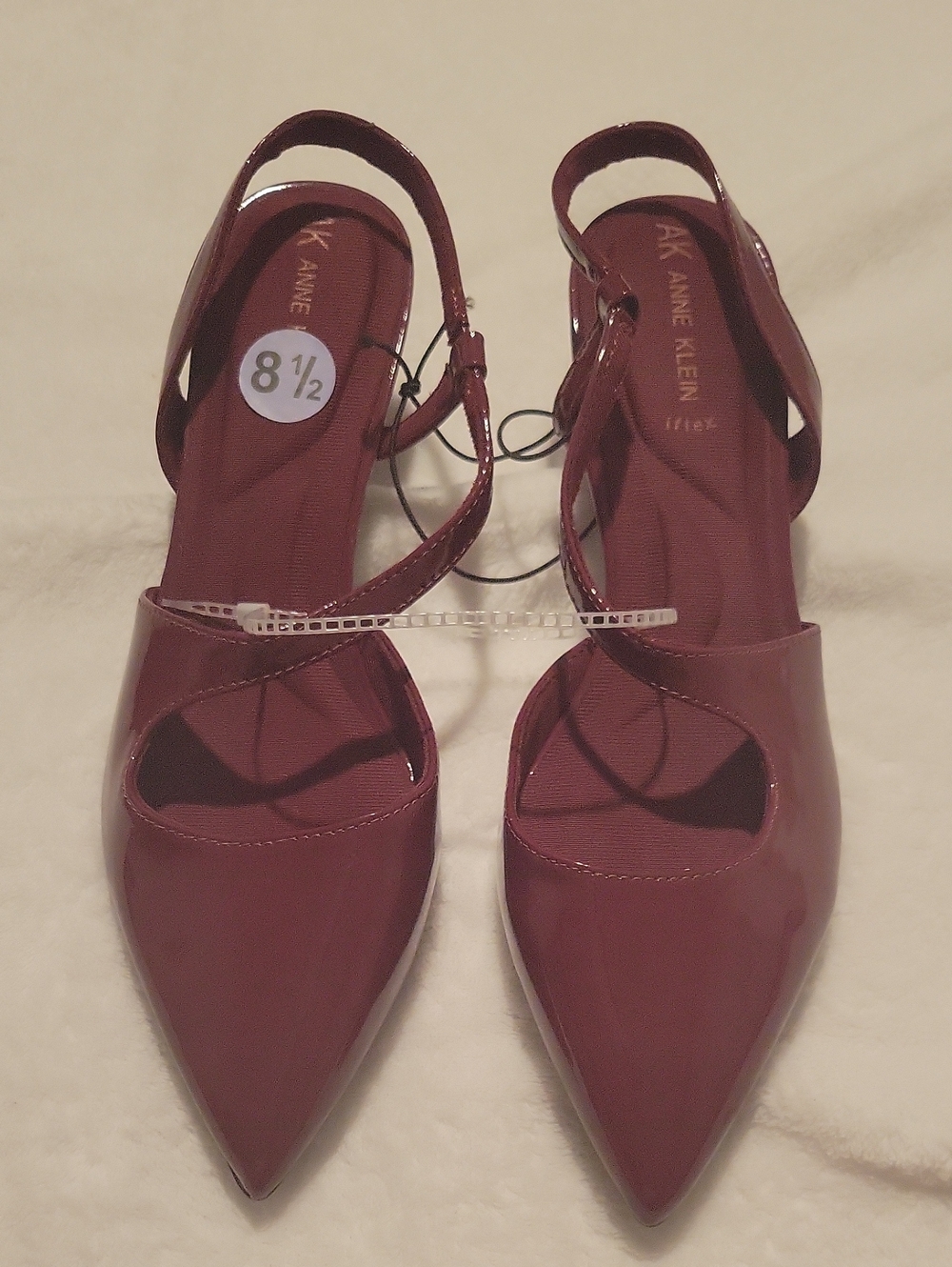 Anne Klein Burgundy Patent Pointed Slingback Heels